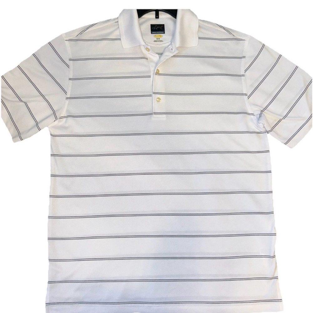 Greg Norman Men’s golf polo White with black stripes size medium